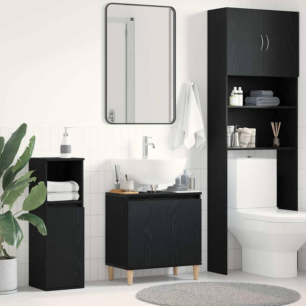Waschbeckenschrank mit Tür Schwarz Eichen-Optik 58 x 33 x 60 cm