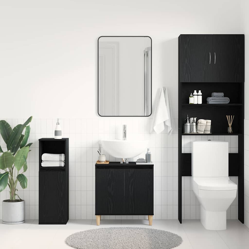 Waschbeckenschrank mit Tür Schwarz Eichen-Optik 58 x 33 x 60 cm