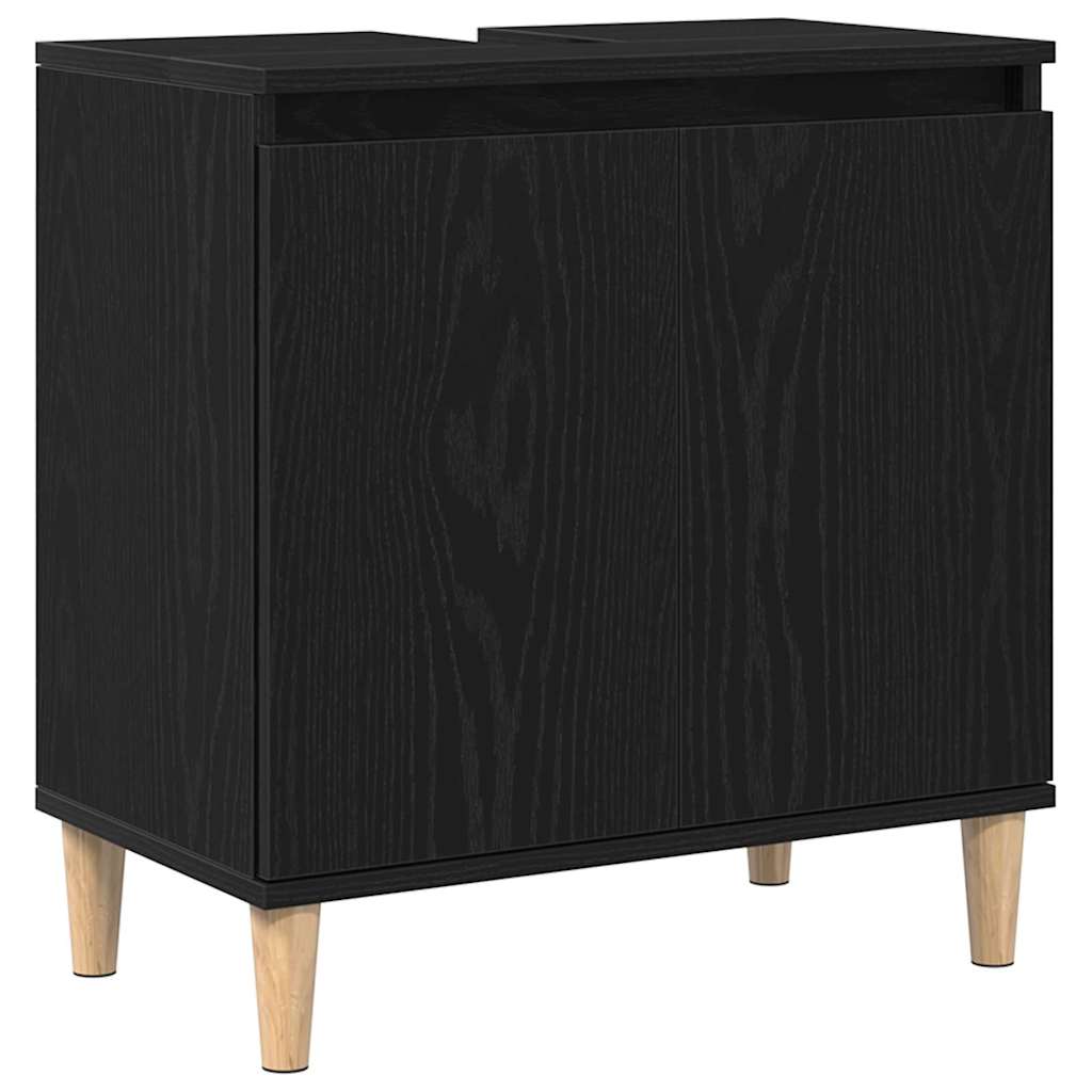 Waschbeckenschrank mit Tür Schwarz Eichen-Optik 58 x 33 x 60 cm