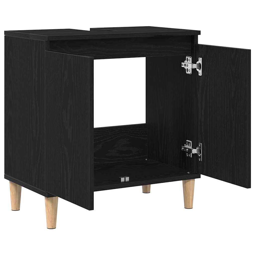 Waschbeckenschrank mit Tür Schwarz Eichen-Optik 58 x 33 x 60 cm