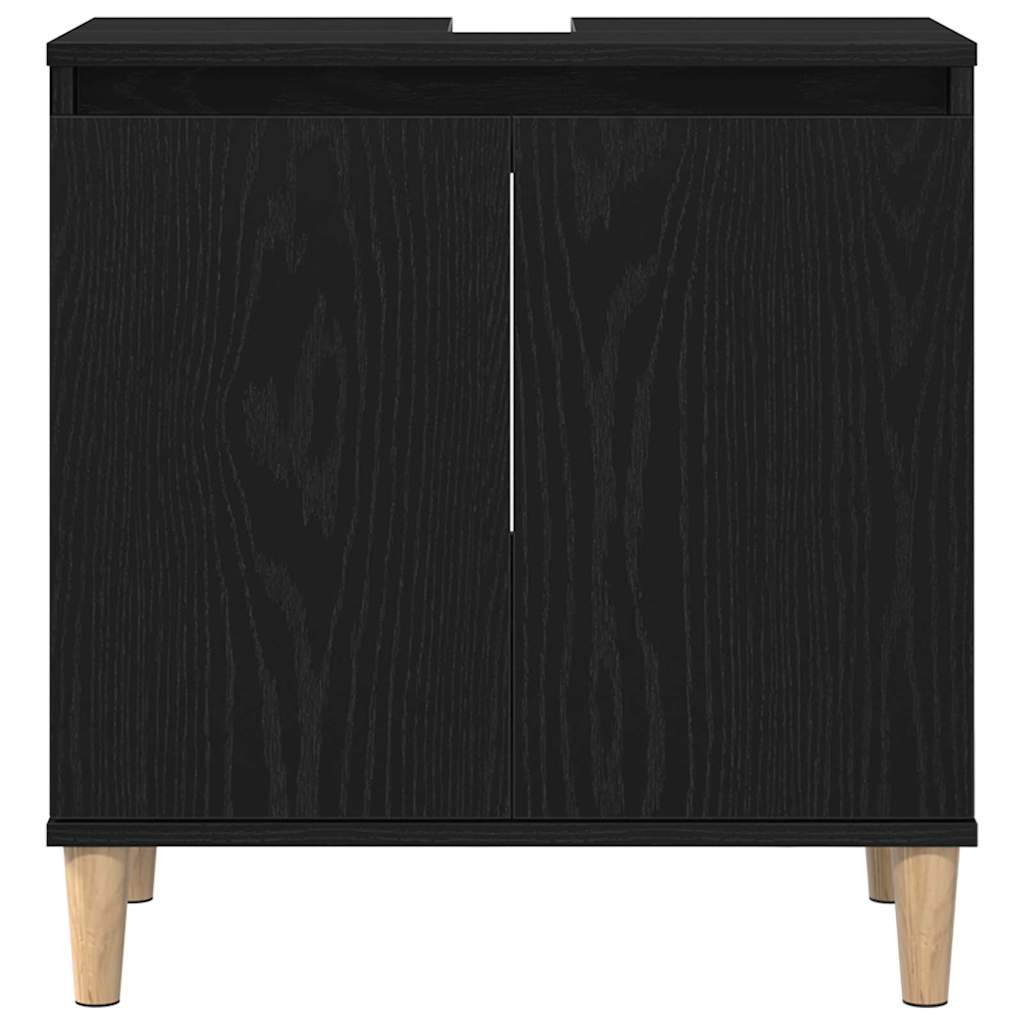 Waschbeckenschrank mit Tür Schwarz Eichen-Optik 58 x 33 x 60 cm
