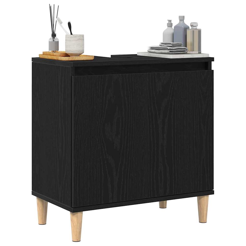 Waschbeckenschrank mit Tür Schwarz Eichen-Optik 58 x 33 x 60 cm