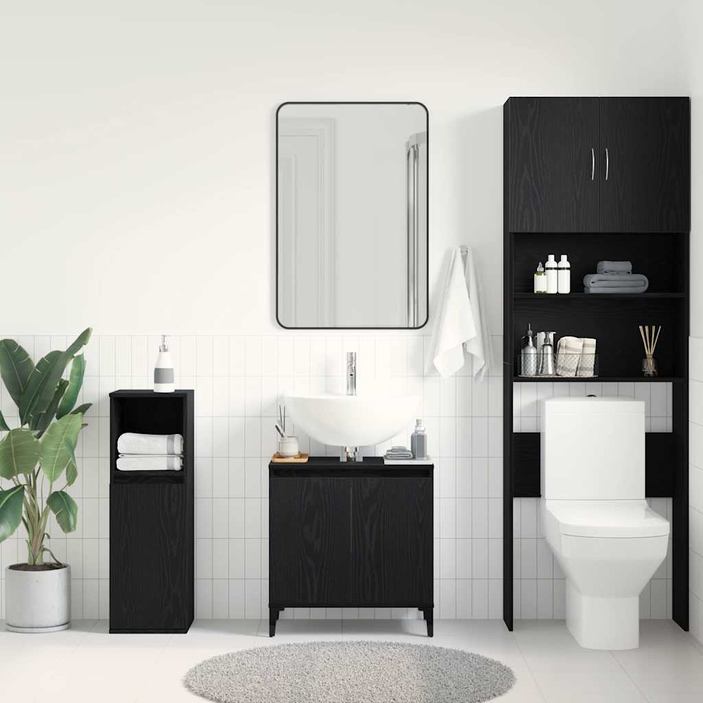 Waschbeckenschrank mit Tür Schwarz Eichen-Optik 58 x 33 x 60 cm