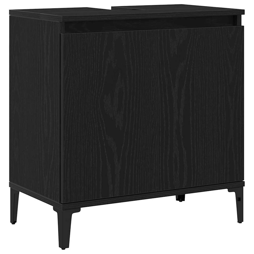 Waschbeckenschrank mit Tür Schwarz Eichen-Optik 58 x 33 x 60 cm