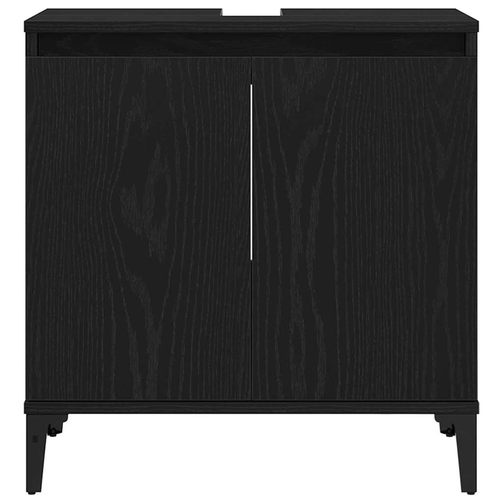 Waschbeckenschrank mit Tür Schwarz Eichen-Optik 58 x 33 x 60 cm