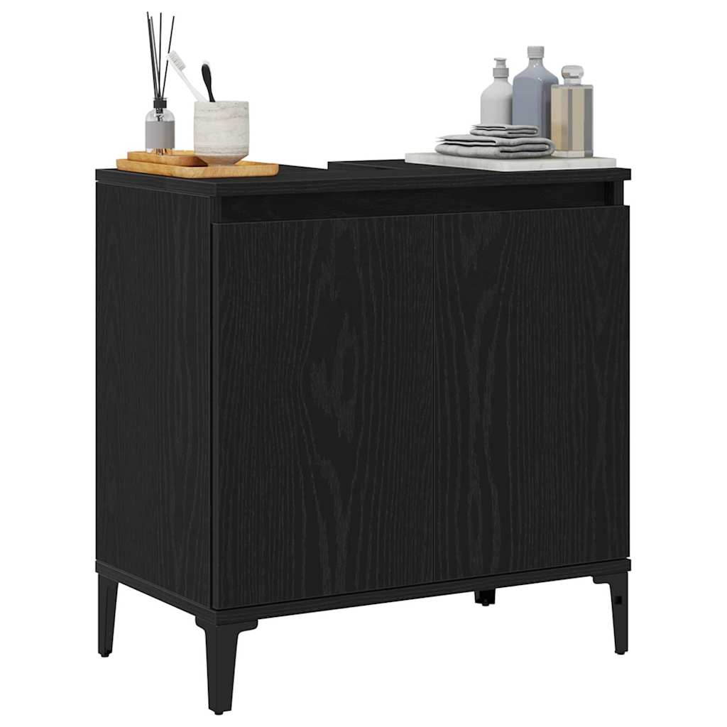 Waschbeckenschrank mit Tür Schwarz Eichen-Optik 58 x 33 x 60 cm