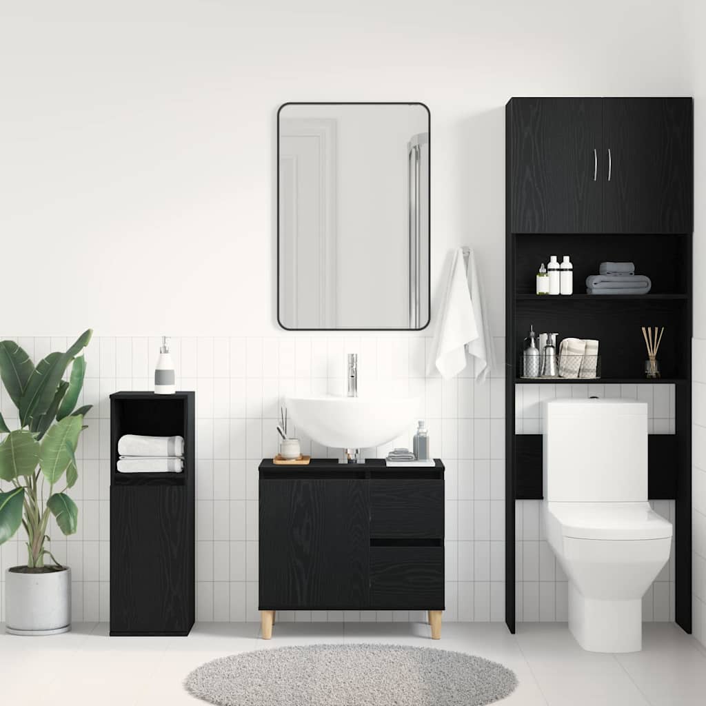 Badezimmerschrank mit Tür Schwarz Eichen-Optik 65 x 33 x 60 cm
