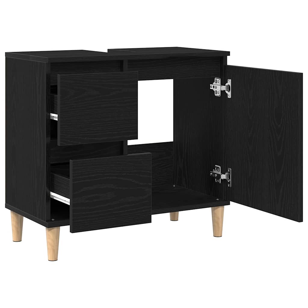 Badezimmerschrank mit Tür Schwarz Eichen-Optik 65 x 33 x 60 cm