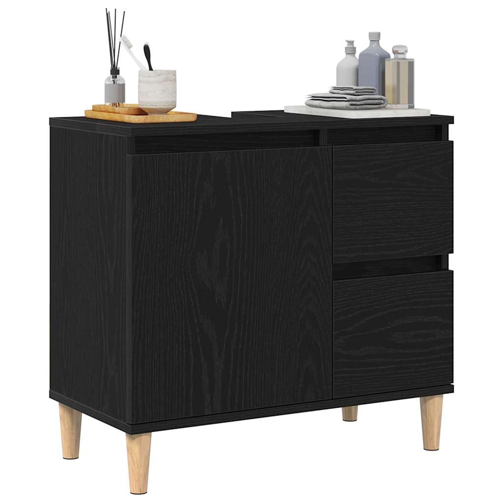 Badezimmerschrank mit Tür Schwarz Eichen-Optik 65 x 33 x 60 cm
