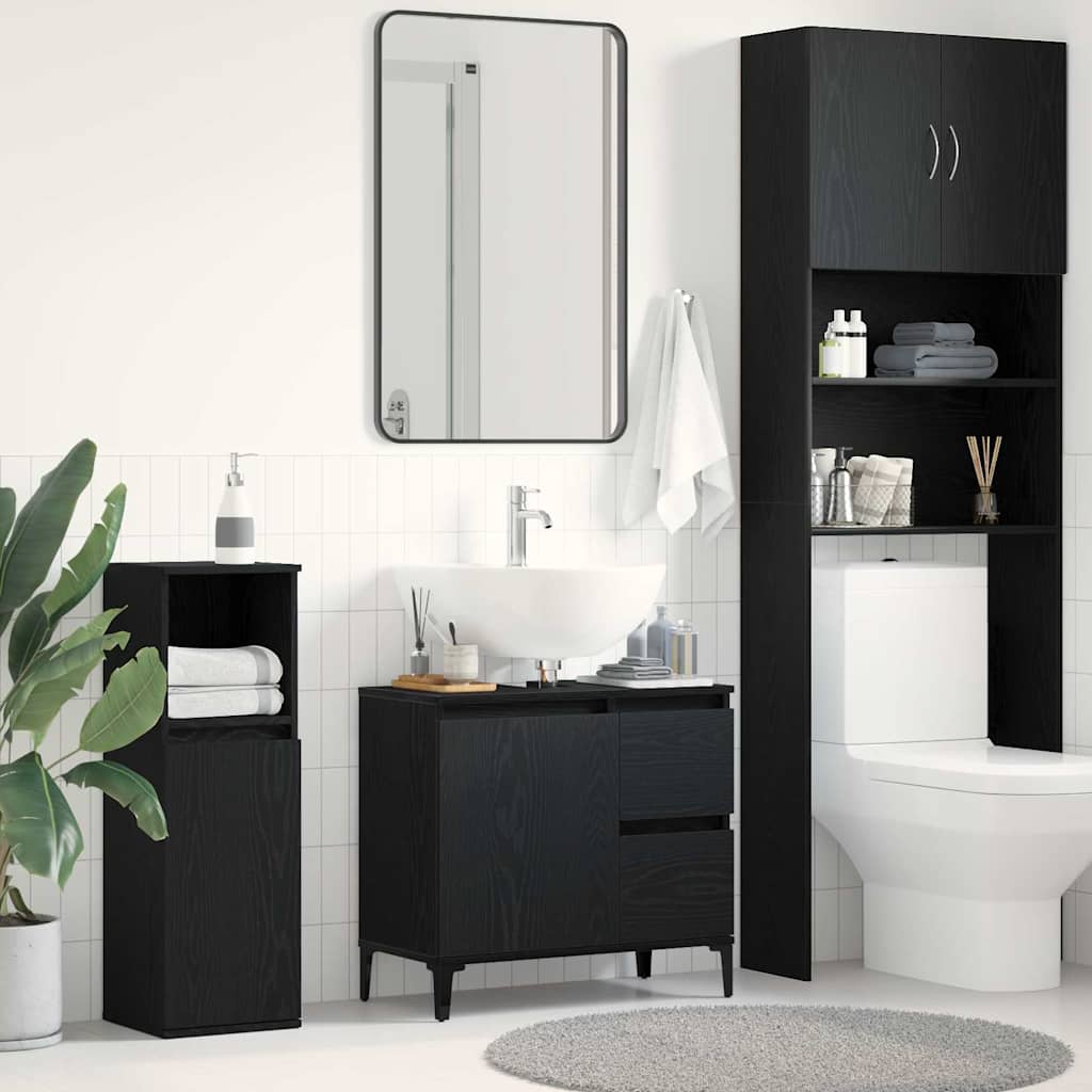 Badezimmerschrank mit Tür Schwarz Eichen-Optik 65 x 33 x 60 cm