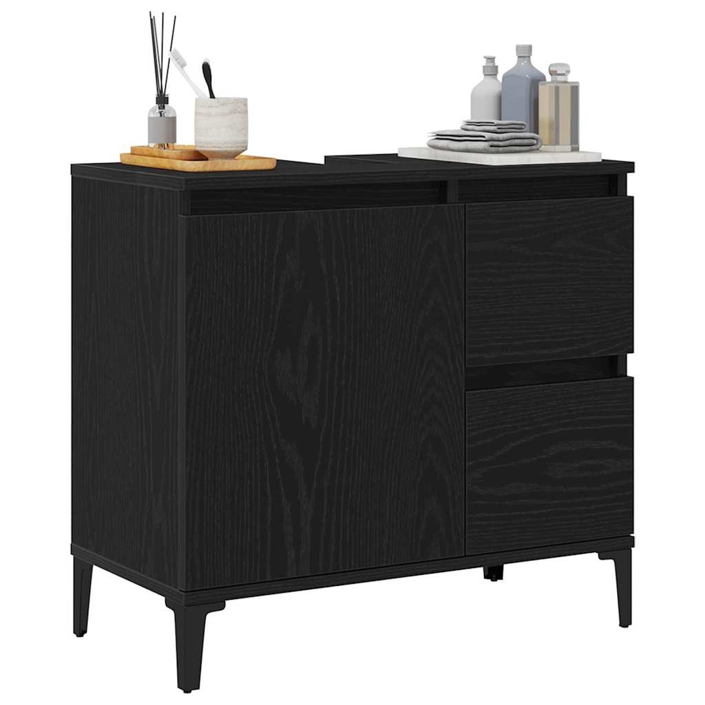 Badezimmerschrank mit Tür Schwarz Eichen-Optik 65 x 33 x 60 cm