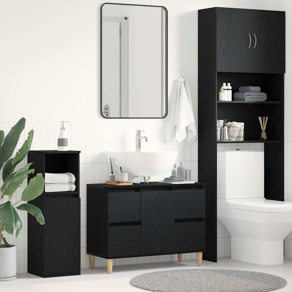 Waschbeckenschrank mit Tür Schwarz Eichen-Optik 80 x 33 x 60 cm