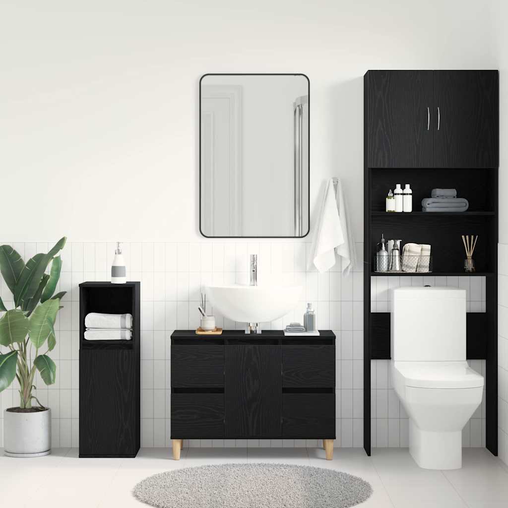 Waschbeckenschrank mit Tür Schwarz Eichen-Optik 80 x 33 x 60 cm