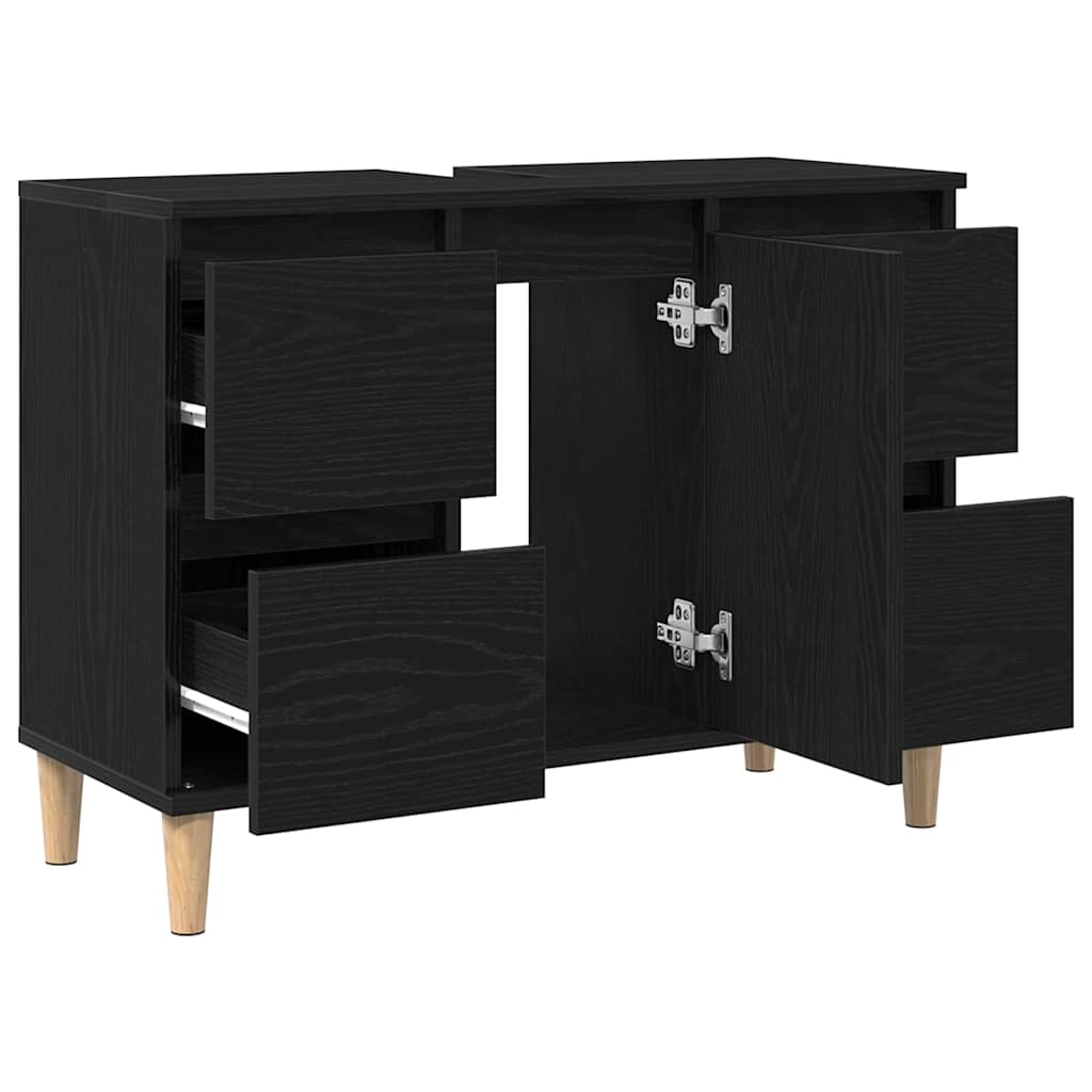 Waschbeckenschrank mit Tür Schwarz Eichen-Optik 80 x 33 x 60 cm