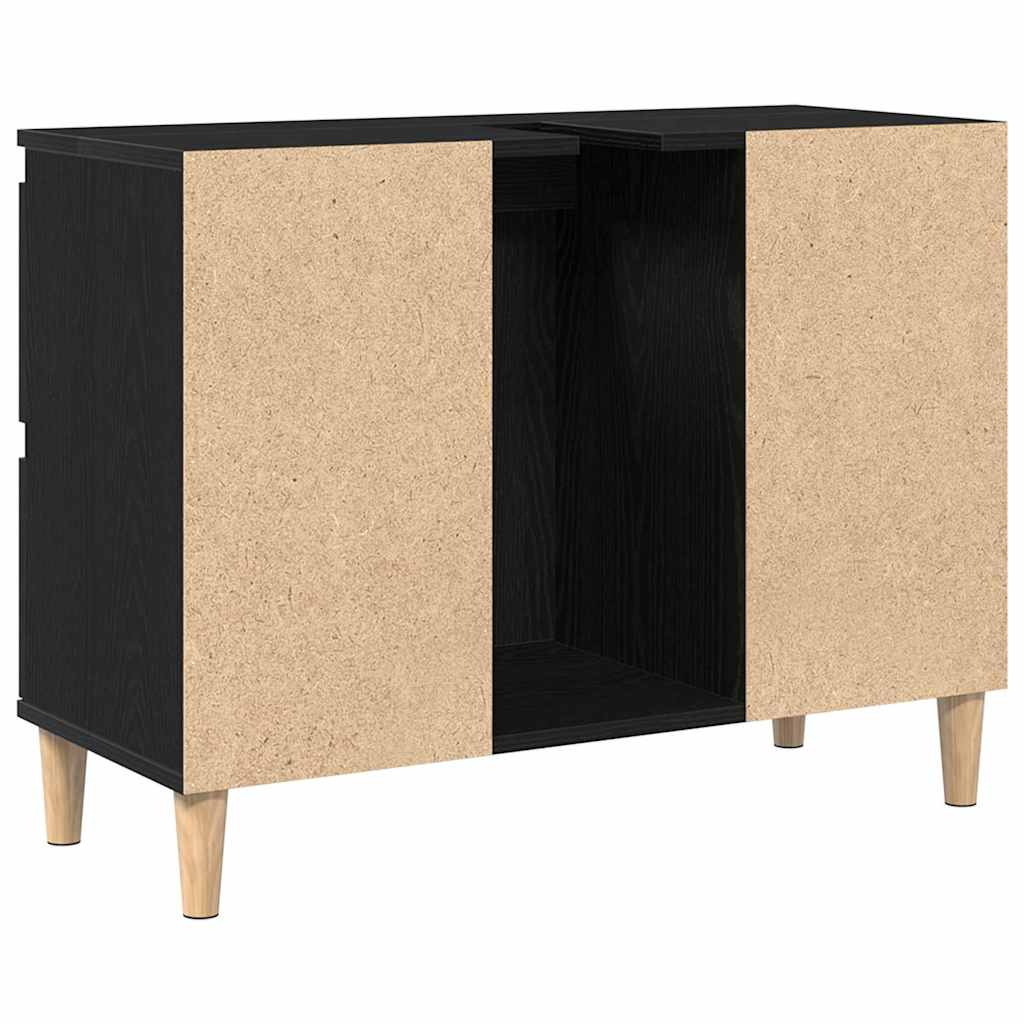 Waschbeckenschrank mit Tür Schwarz Eichen-Optik 80 x 33 x 60 cm