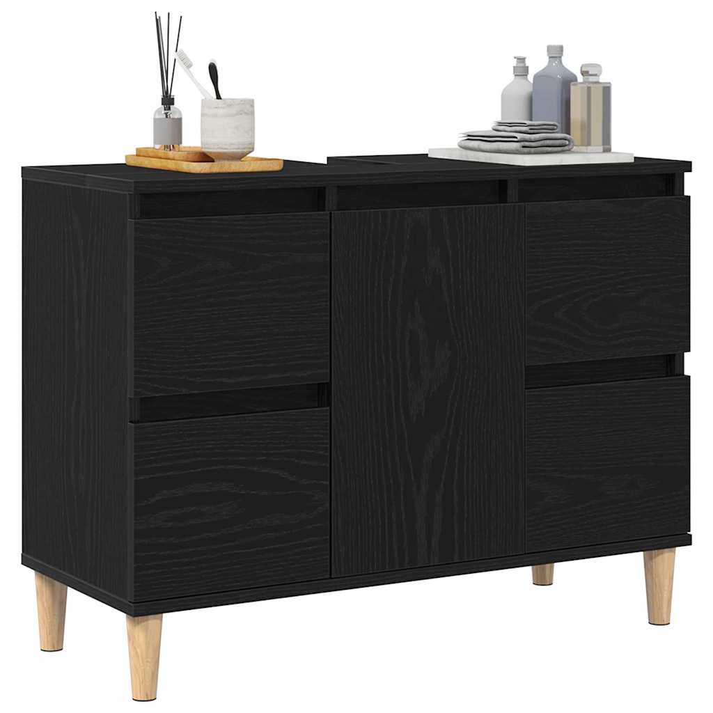 Waschbeckenschrank mit Tür Schwarz Eichen-Optik 80 x 33 x 60 cm