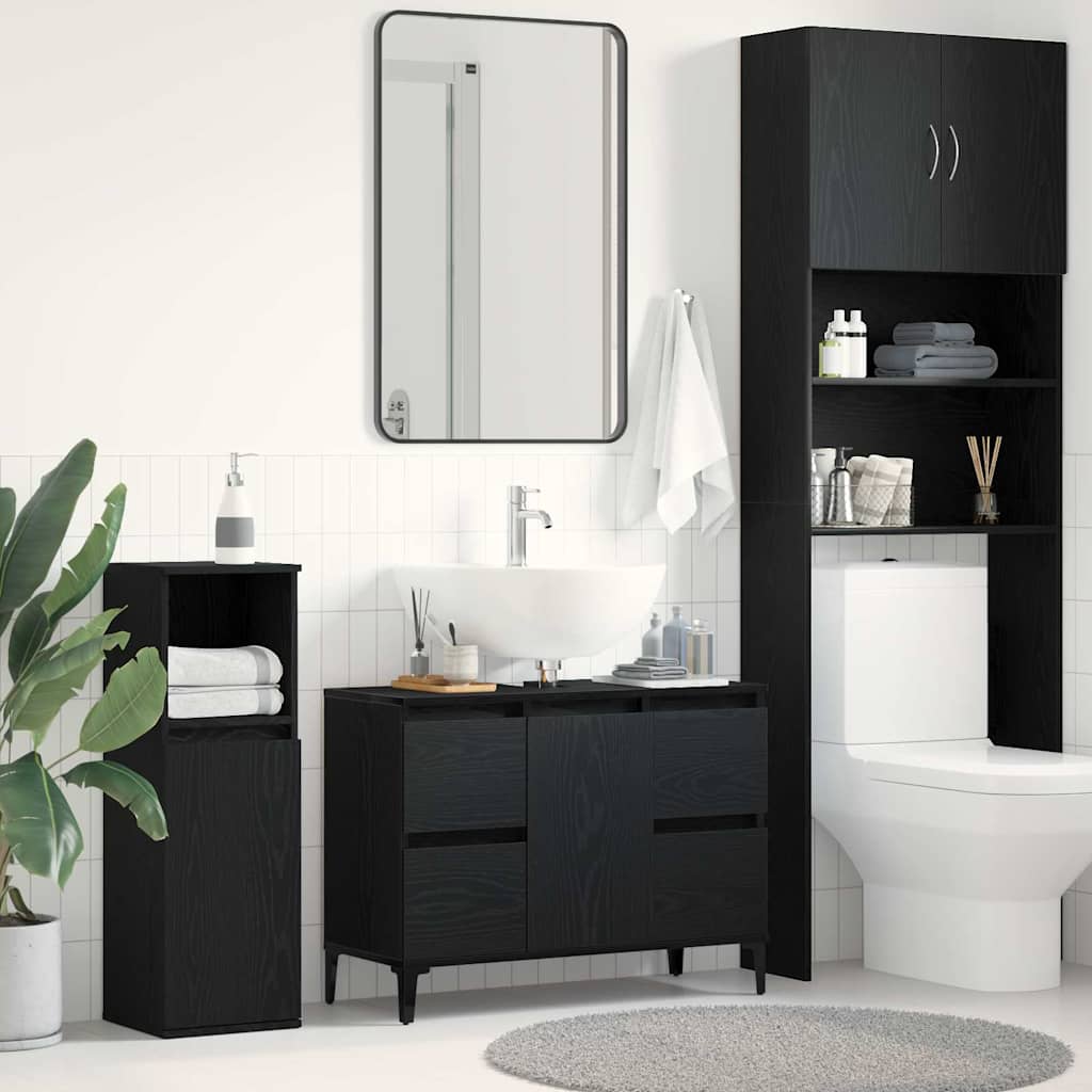 Waschbeckenschrank mit Tür Schwarz Eichen-Optik 80 x 33 x 60 cm