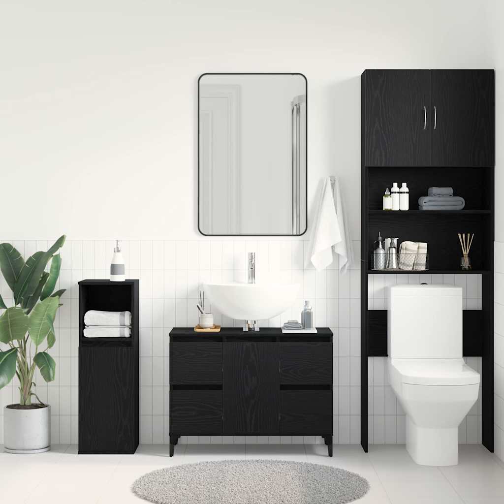 Waschbeckenschrank mit Tür Schwarz Eichen-Optik 80 x 33 x 60 cm