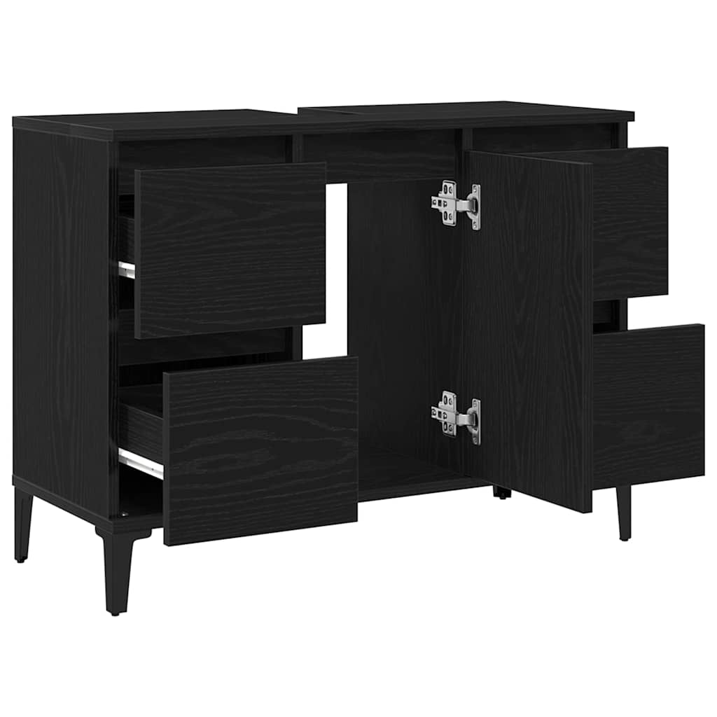 Waschbeckenschrank mit Tür Schwarz Eichen-Optik 80 x 33 x 60 cm