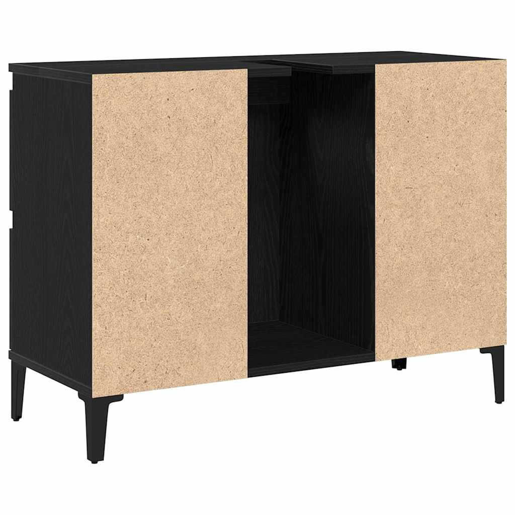 Waschbeckenschrank mit Tür Schwarz Eichen-Optik 80 x 33 x 60 cm