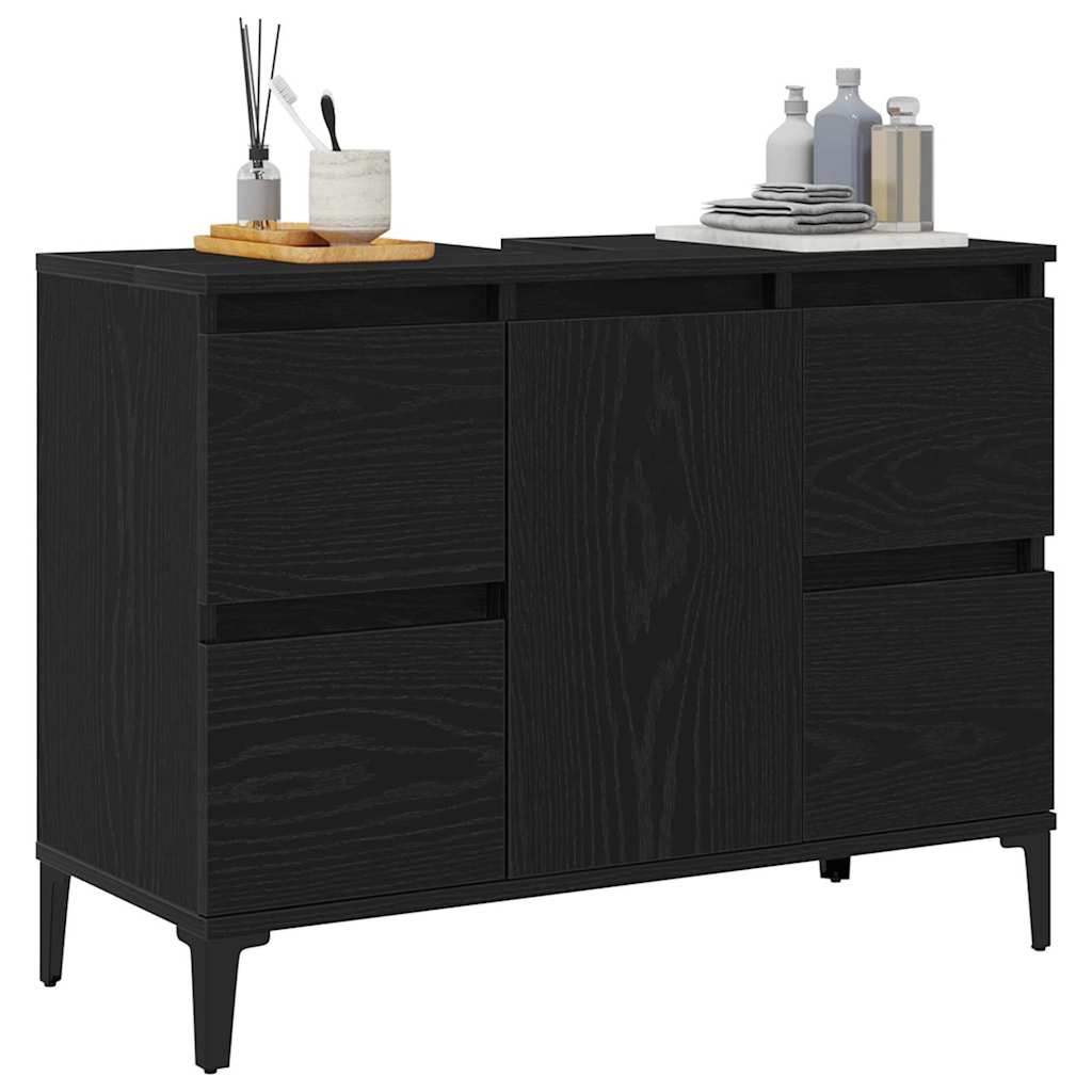 Waschbeckenschrank mit Tür Schwarz Eichen-Optik 80 x 33 x 60 cm