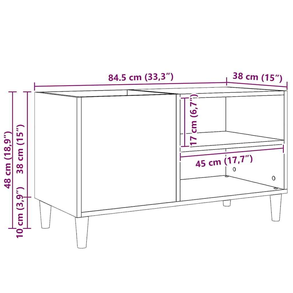 Schallplattenschrank Schwarz Eichen-Optik 84,5 x 38 x 48 cm