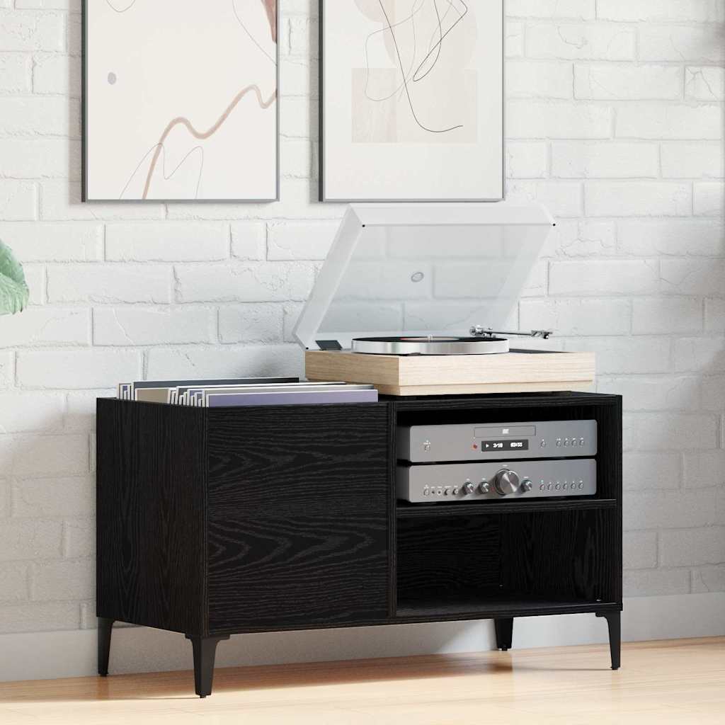 Schallplattenschrank Schwarz Eichen-Optik 84,5 x 38 x 48 cm