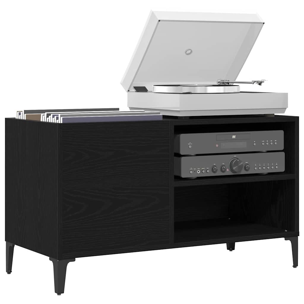 Schallplattenschrank Schwarz Eichen-Optik 84,5 x 38 x 48 cm