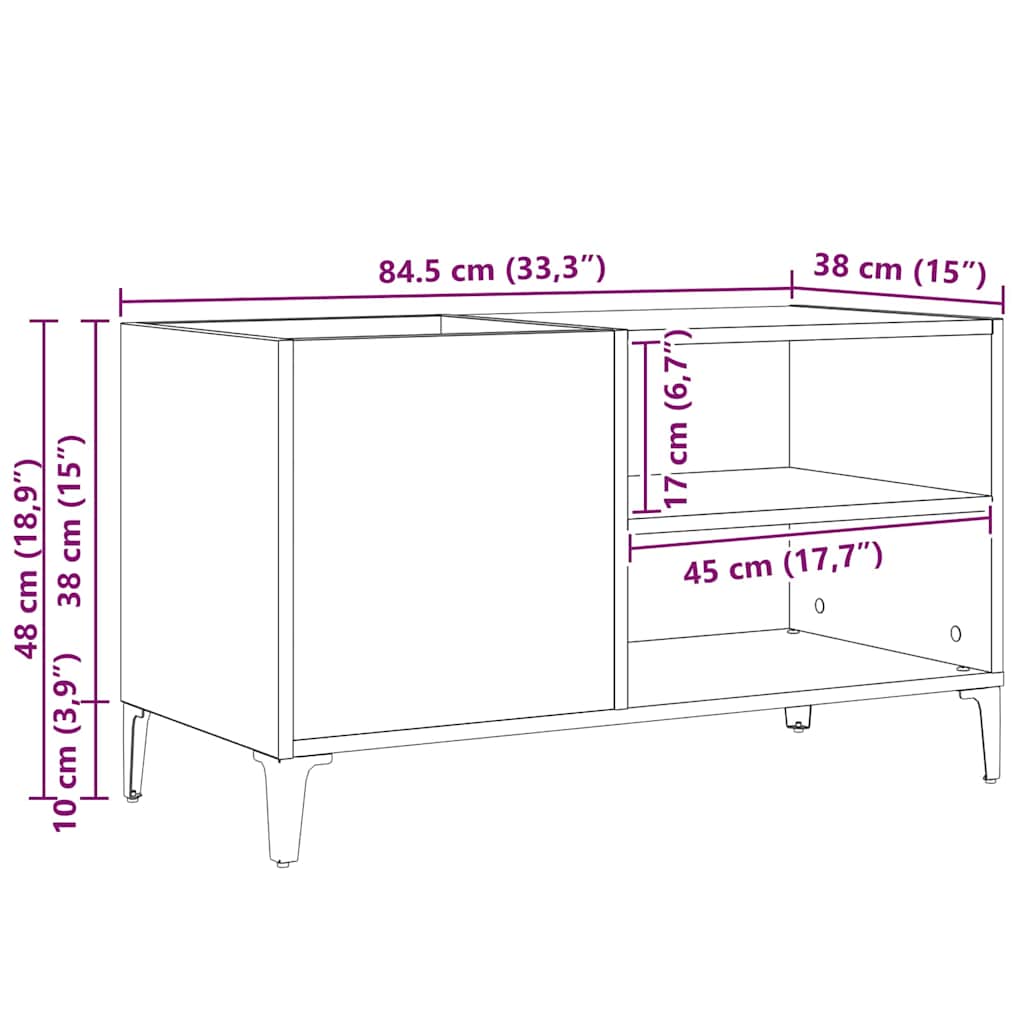 Schallplattenschrank Schwarz Eichen-Optik 84,5 x 38 x 48 cm