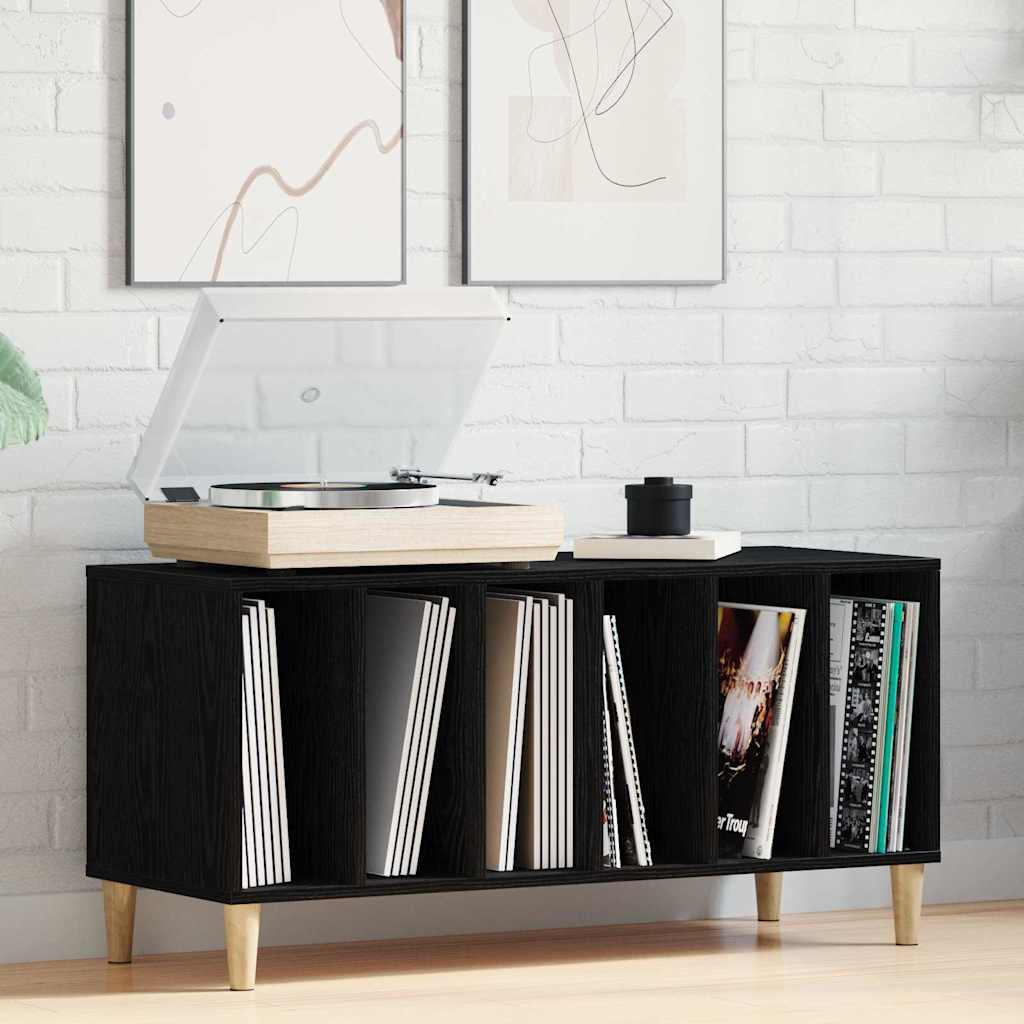 Schallplattenschrank Schwarz Eichen-Optik 100 x 38 x 48 cm