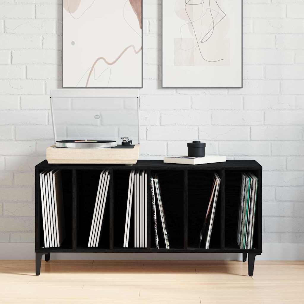 Schallplattenschrank Schwarz Eichen-Optik 100 x 38 x 48 cm