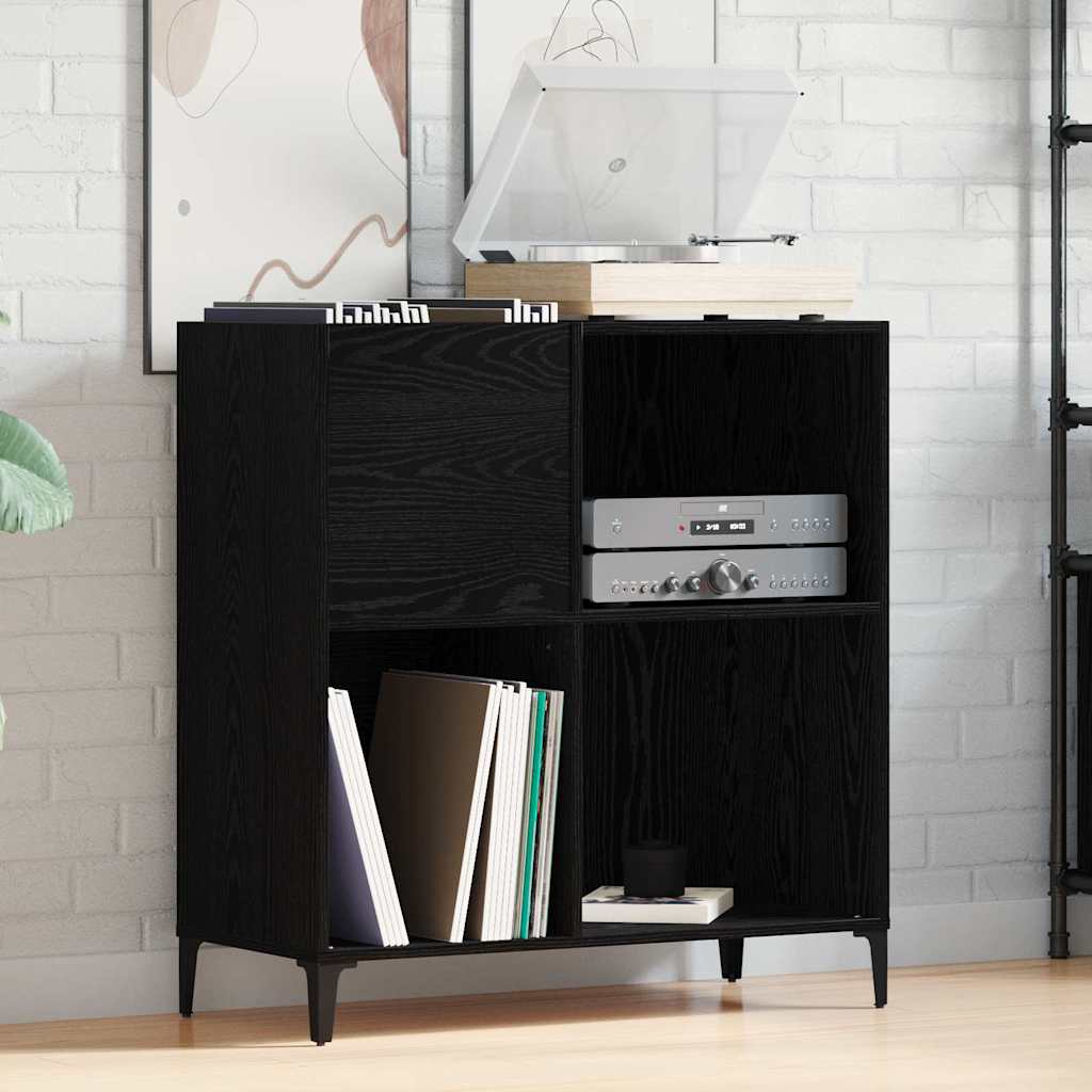 Schallplattenschrank Schwarz Eichen-Optik 84,5 x 38 x 89 cm