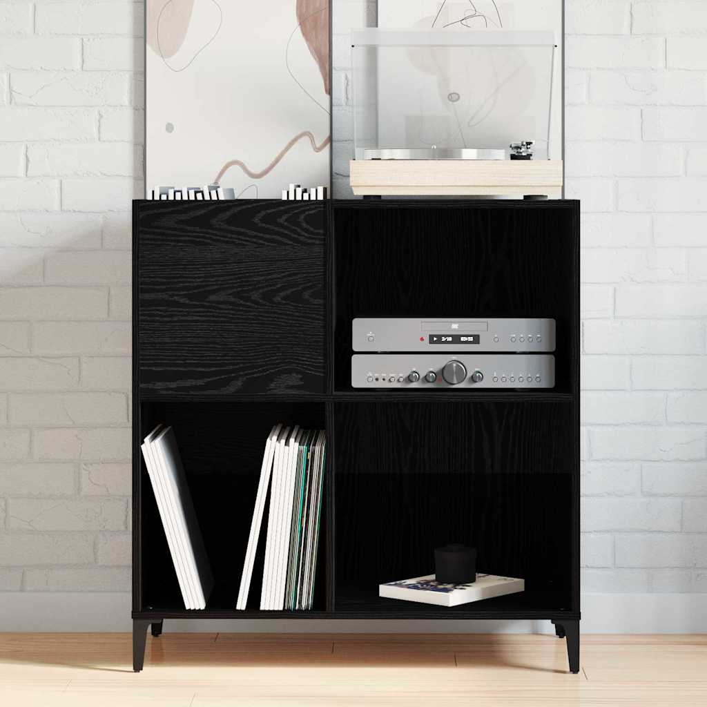 Schallplattenschrank Schwarz Eichen-Optik 84,5 x 38 x 89 cm