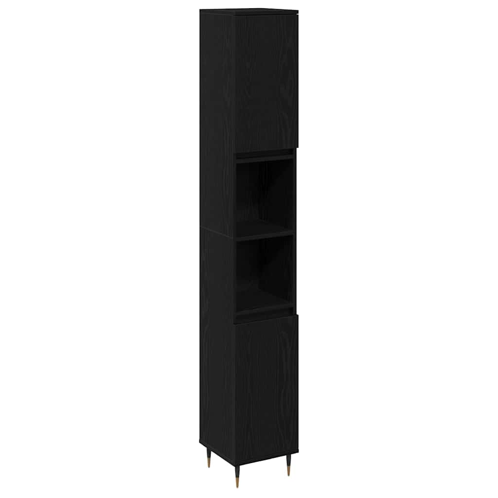 Badezimmerschrank mit Tür Schwarz Eichen-Optik 30 x 30 x 190 cm