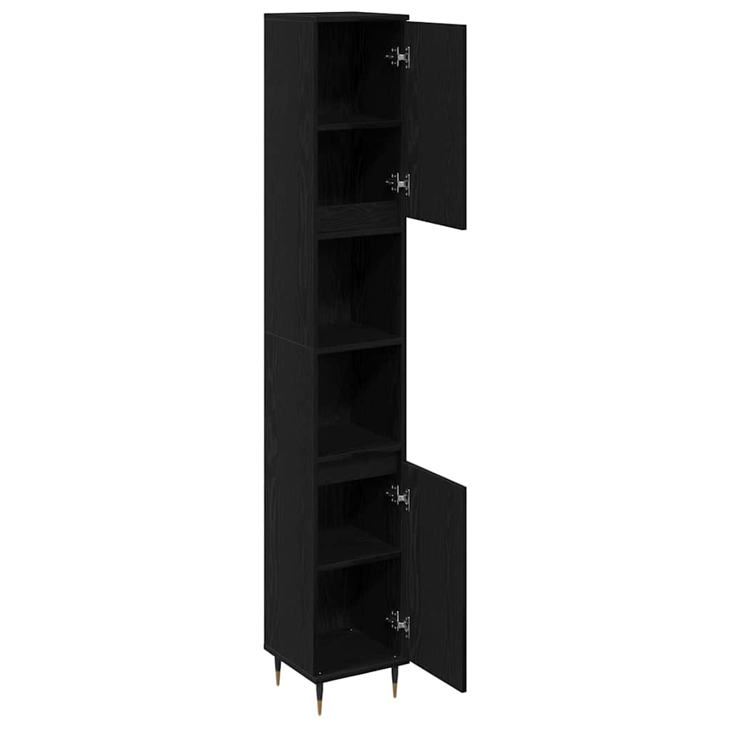 Badezimmerschrank mit Tür Schwarz Eichen-Optik 30 x 30 x 190 cm