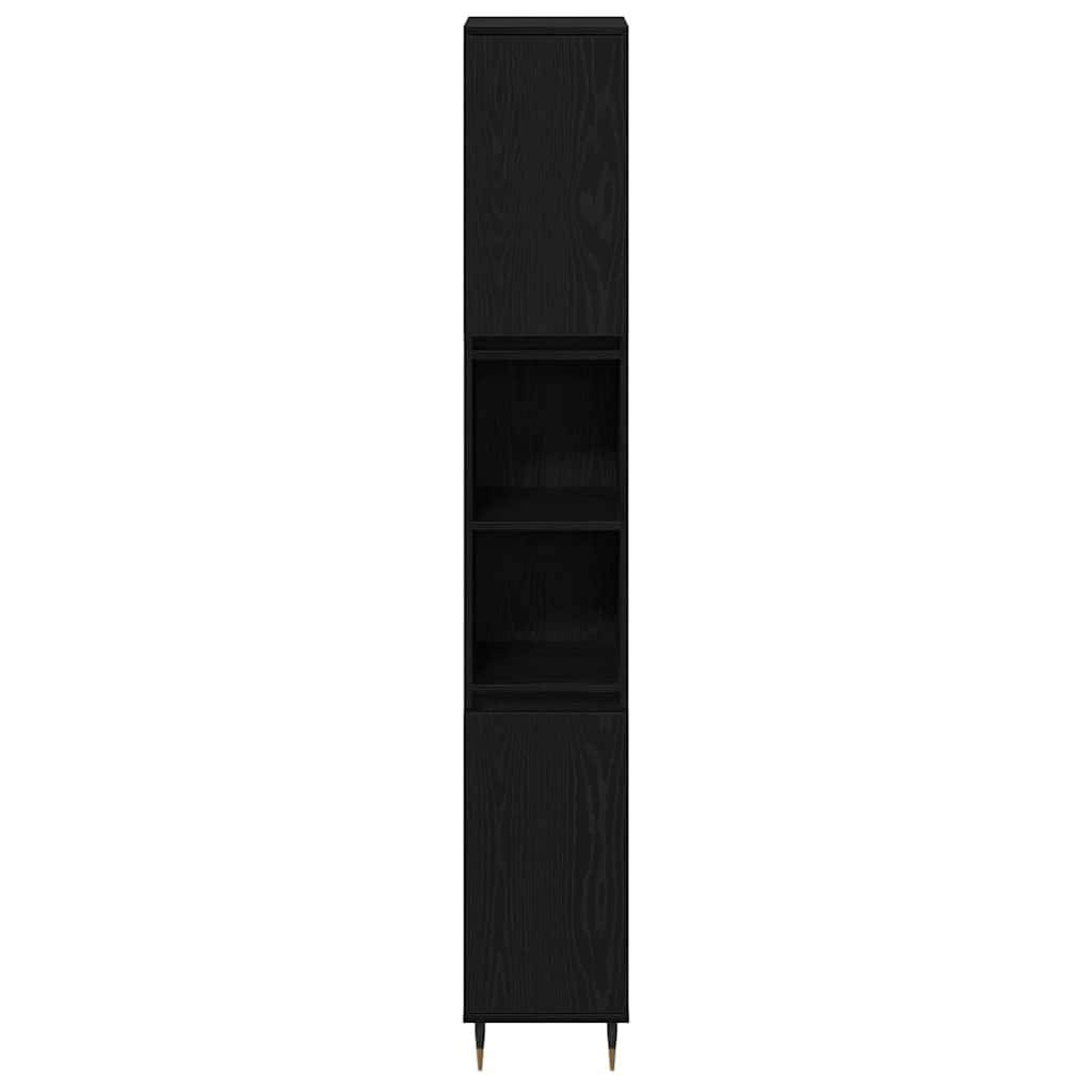 Badezimmerschrank mit Tür Schwarz Eichen-Optik 30 x 30 x 190 cm