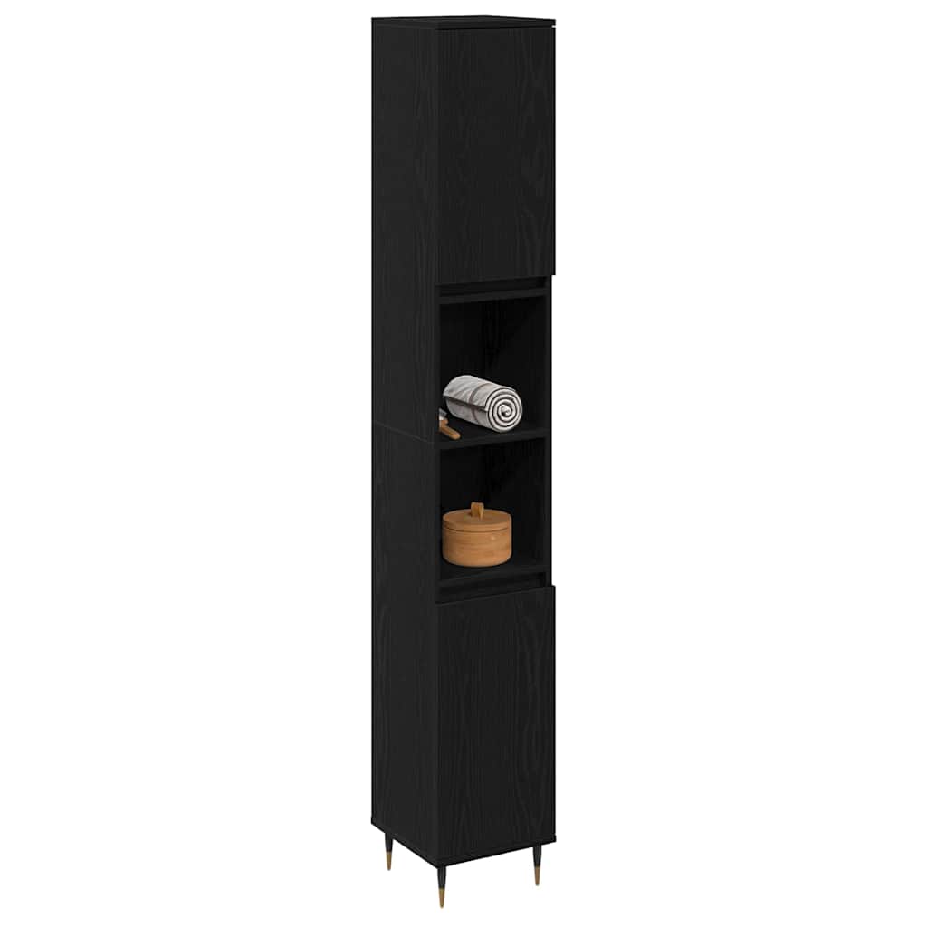 Badezimmerschrank mit Tür Schwarz Eichen-Optik 30 x 30 x 190 cm