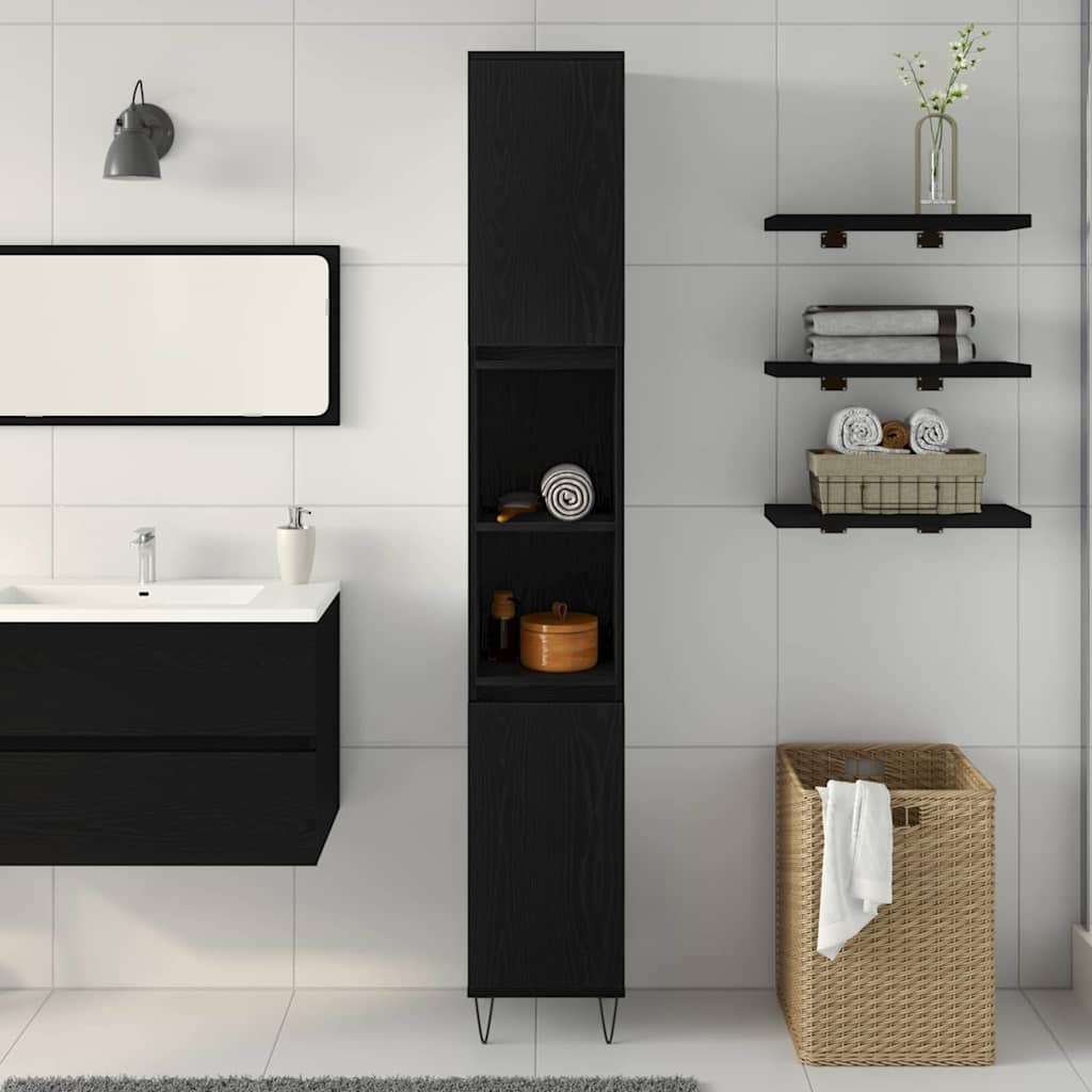 Badezimmerschrank mit Tür Schwarz Eichen-Optik 30 x 30 x 190 cm