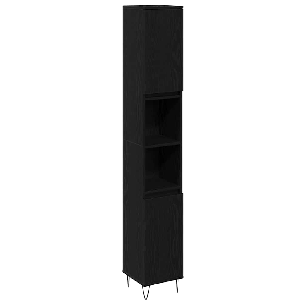 Badezimmerschrank mit Tür Schwarz Eichen-Optik 30 x 30 x 190 cm