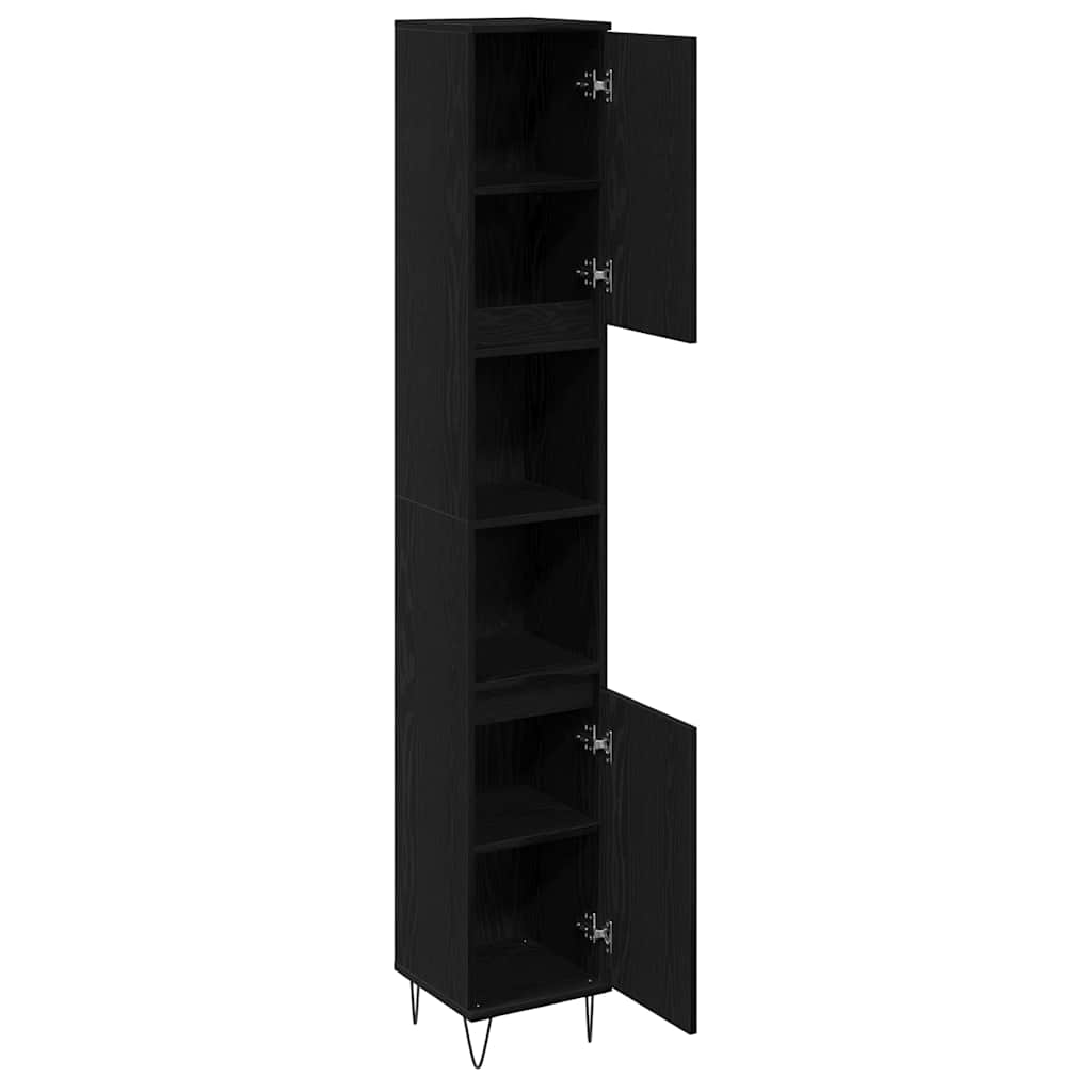 Badezimmerschrank mit Tür Schwarz Eichen-Optik 30 x 30 x 190 cm