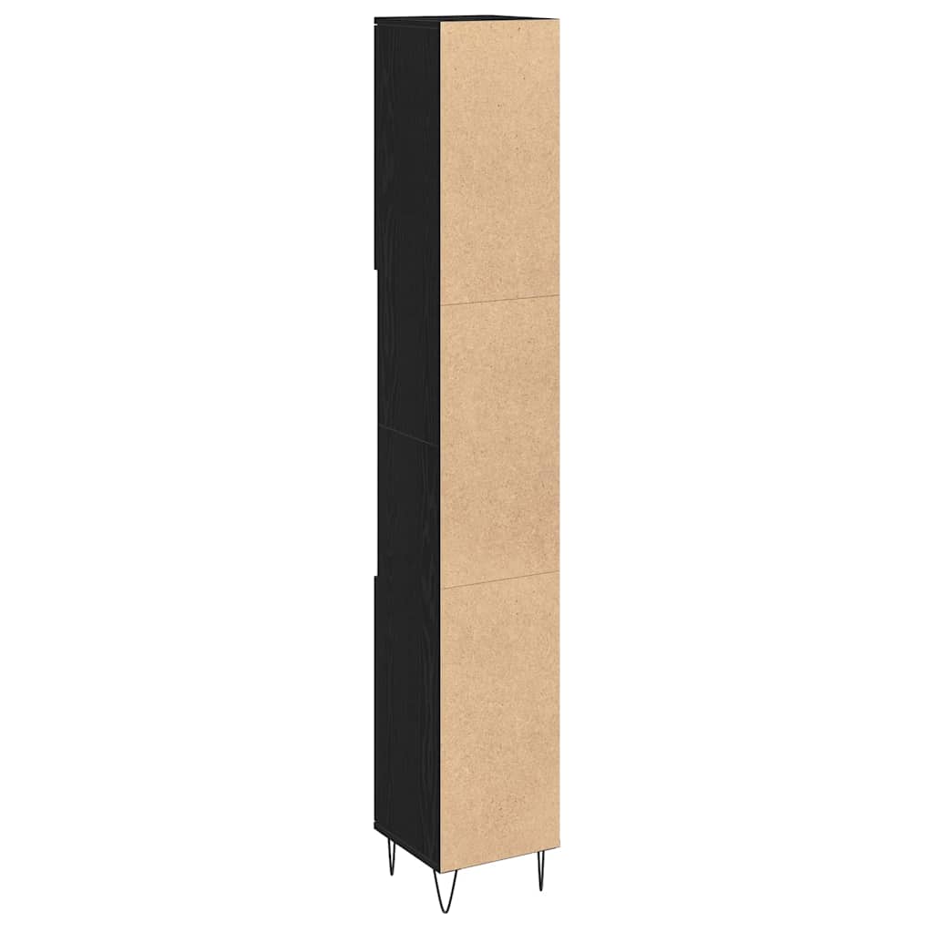 Badezimmerschrank mit Tür Schwarz Eichen-Optik 30 x 30 x 190 cm