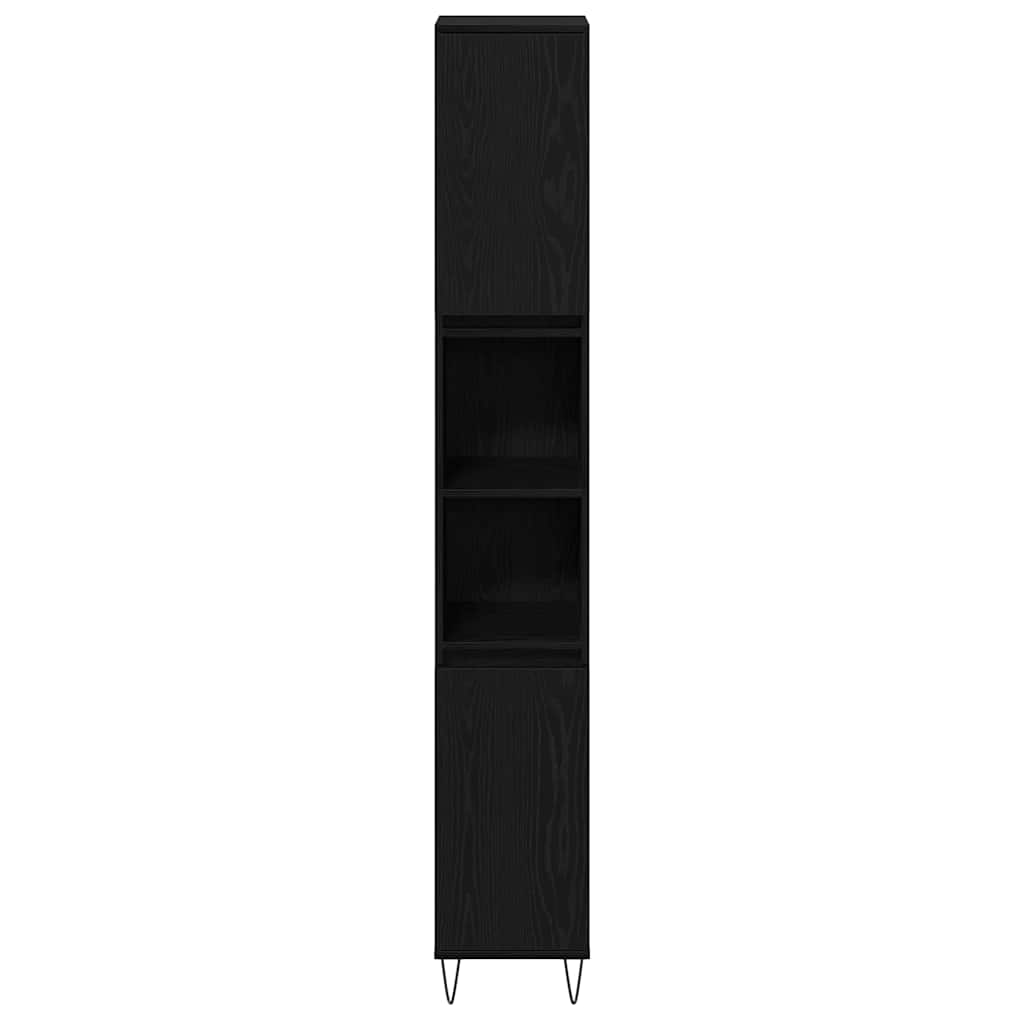 Badezimmerschrank mit Tür Schwarz Eichen-Optik 30 x 30 x 190 cm