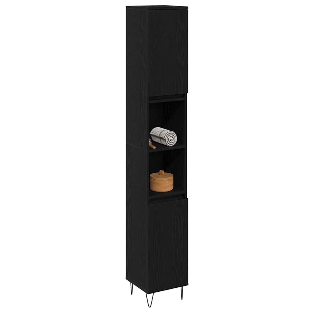 Badezimmerschrank mit Tür Schwarz Eichen-Optik 30 x 30 x 190 cm