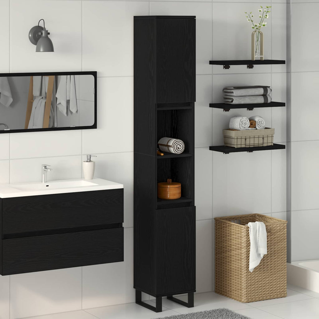 Badezimmerschrank mit Tür Schwarz Eichen-Optik 30 x 30 x 190 cm
