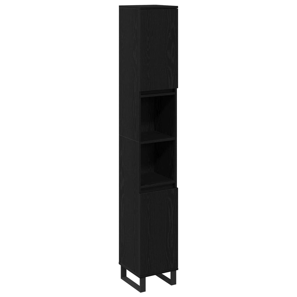 Badezimmerschrank mit Tür Schwarz Eichen-Optik 30 x 30 x 190 cm