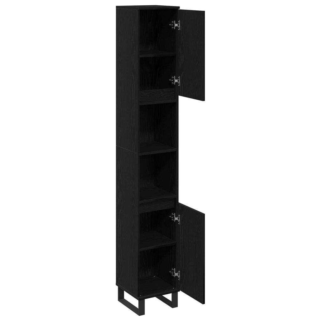 Badezimmerschrank mit Tür Schwarz Eichen-Optik 30 x 30 x 190 cm