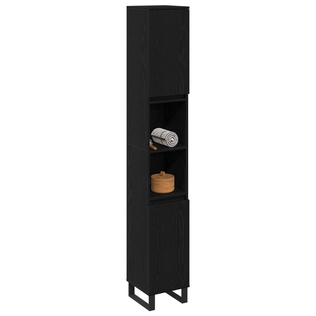 Badezimmerschrank mit Tür Schwarz Eichen-Optik 30 x 30 x 190 cm