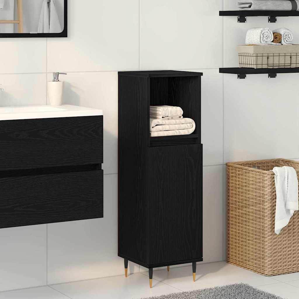 Badezimmerschrank mit Tür Schwarz Eichen-Optik 30 x 30 x 100 cm