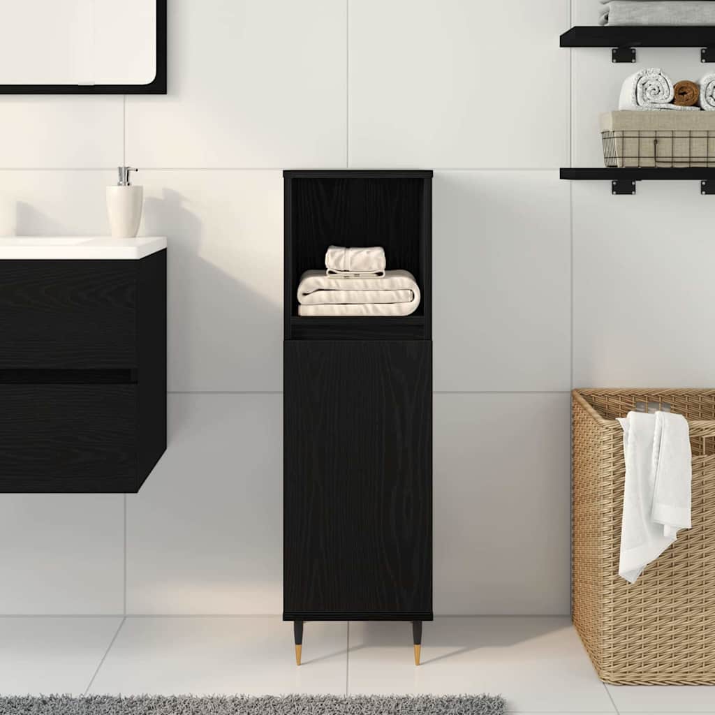 Badezimmerschrank mit Tür Schwarz Eichen-Optik 30 x 30 x 100 cm