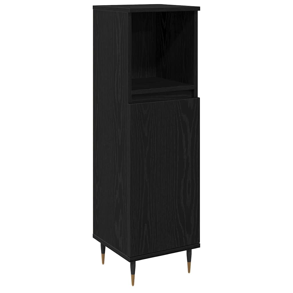 Badezimmerschrank mit Tür Schwarz Eichen-Optik 30 x 30 x 100 cm